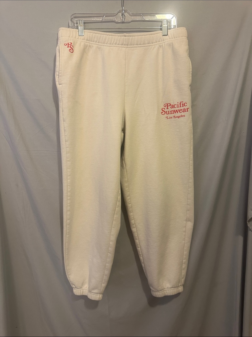 Pacific Sunwear Cream Sweatpants with Pink Logo Accents